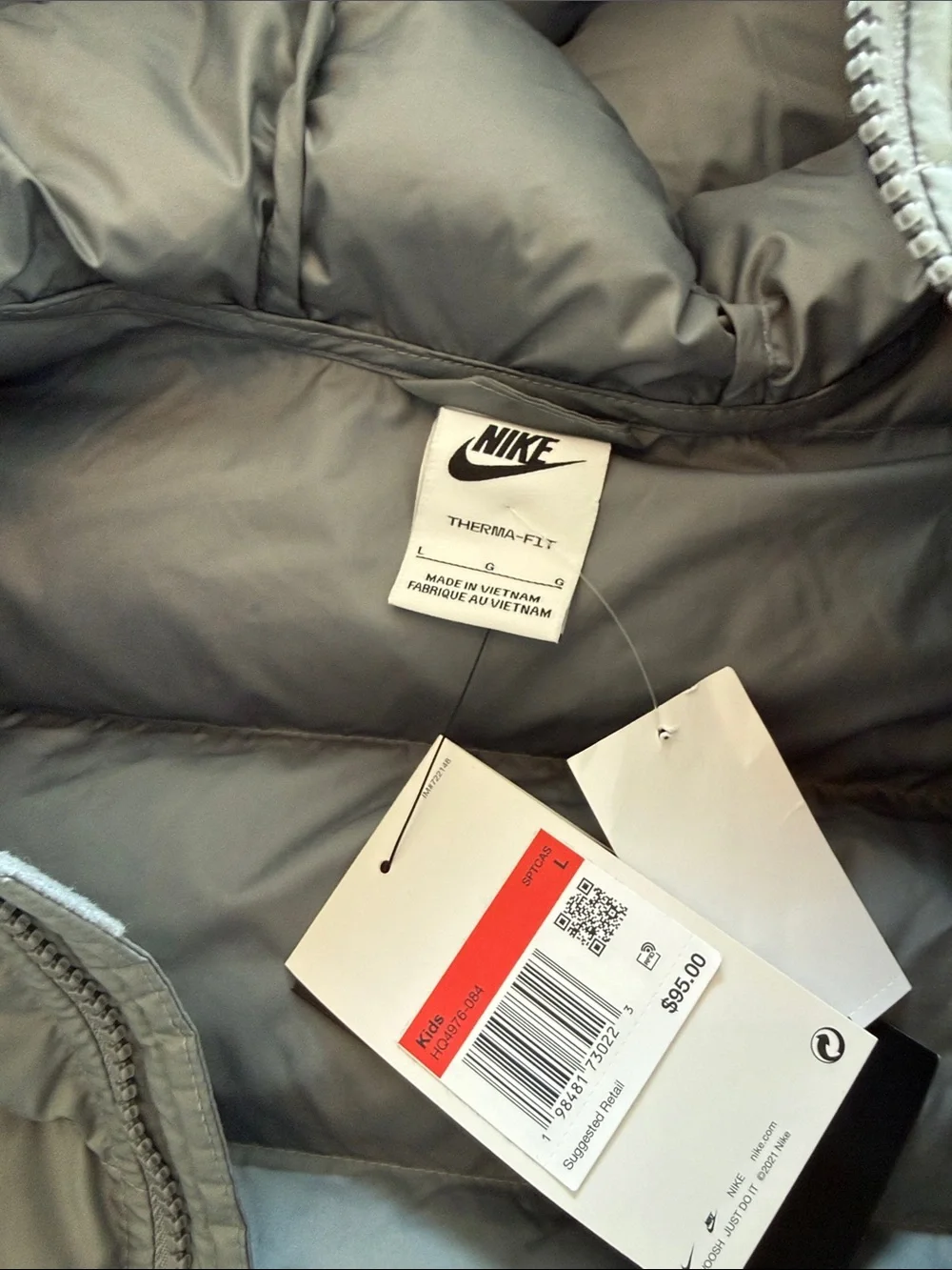 Nike Kids Metallic Gray Puffer Jacket